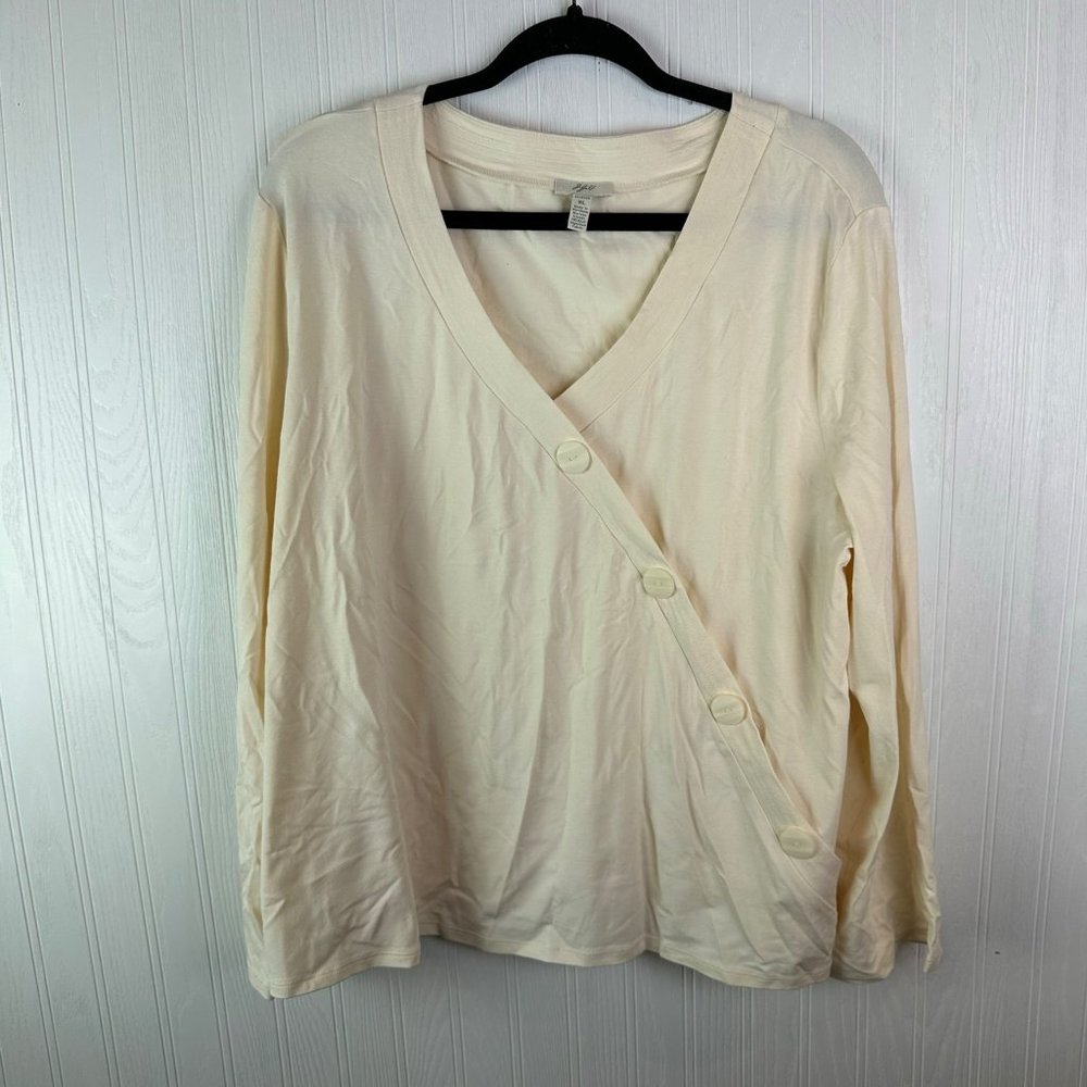 J.jill Cream Wrap top Long Sleeve V-neck‎ Button Detail Size XL Stretch